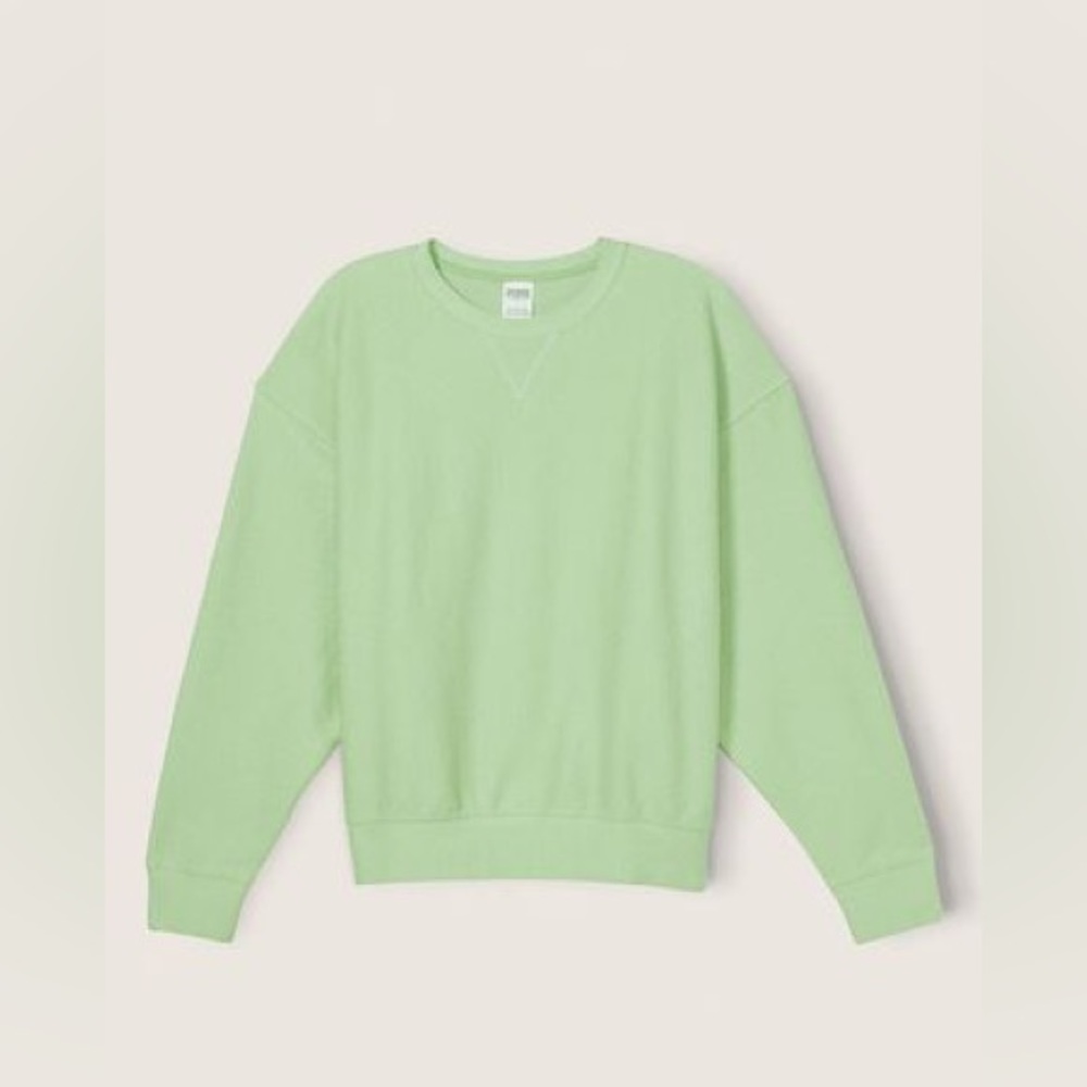NWT VS Pink Heavyweight Rib Crew Sweatshirt - Lime Green